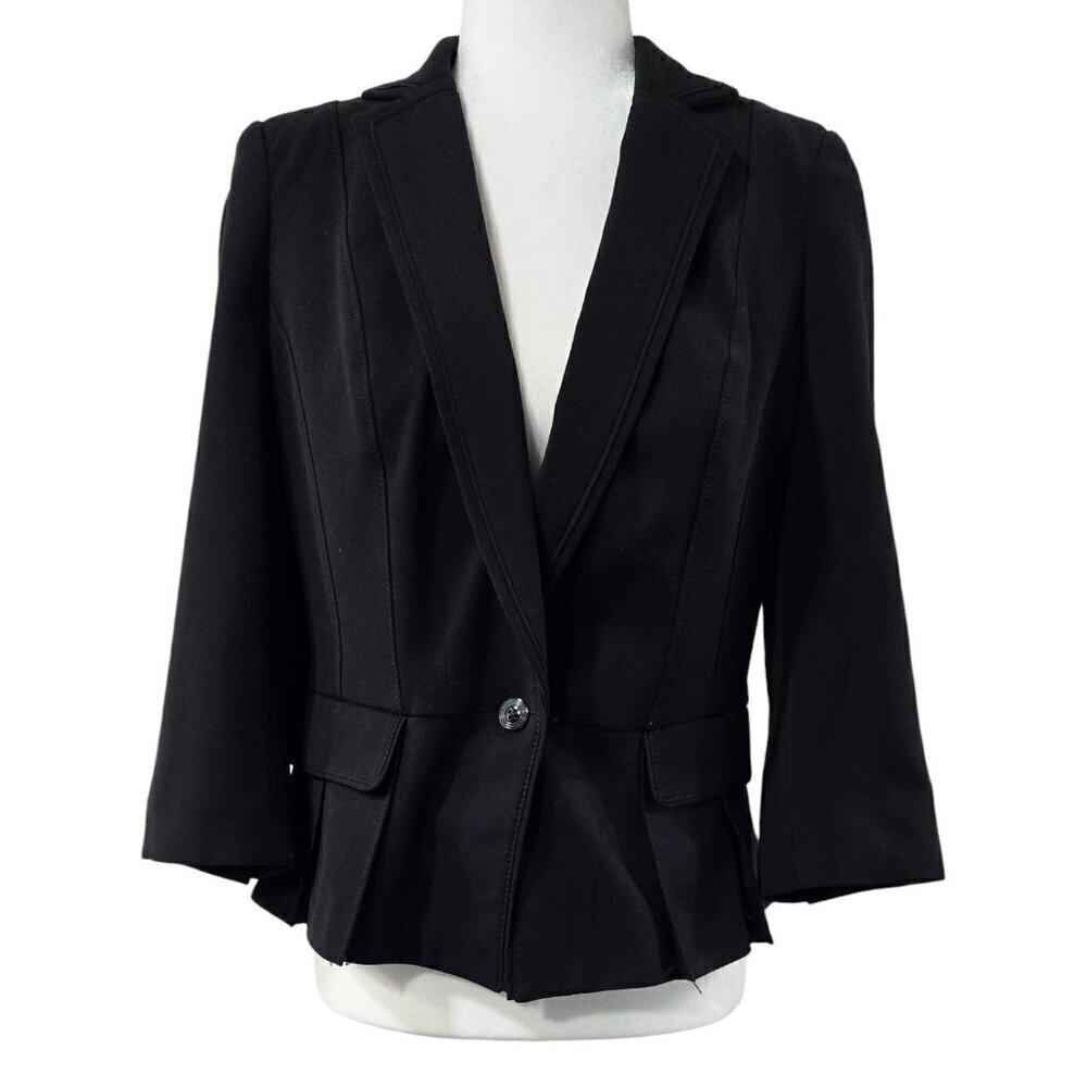 White House Black Market Black One Button Peplum Pleated Hem Crop Blazer Preppy